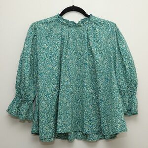 Free People Teal Floral Blouse